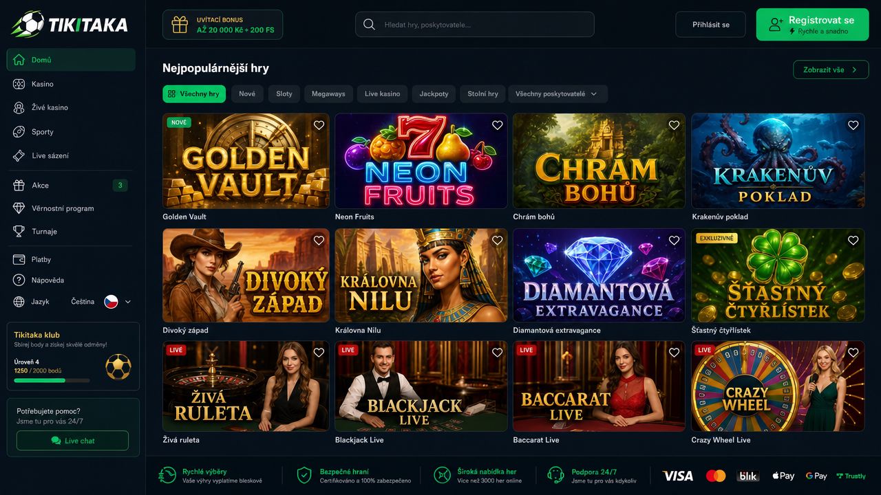 Náhled webové stránky online casina Tikitaka