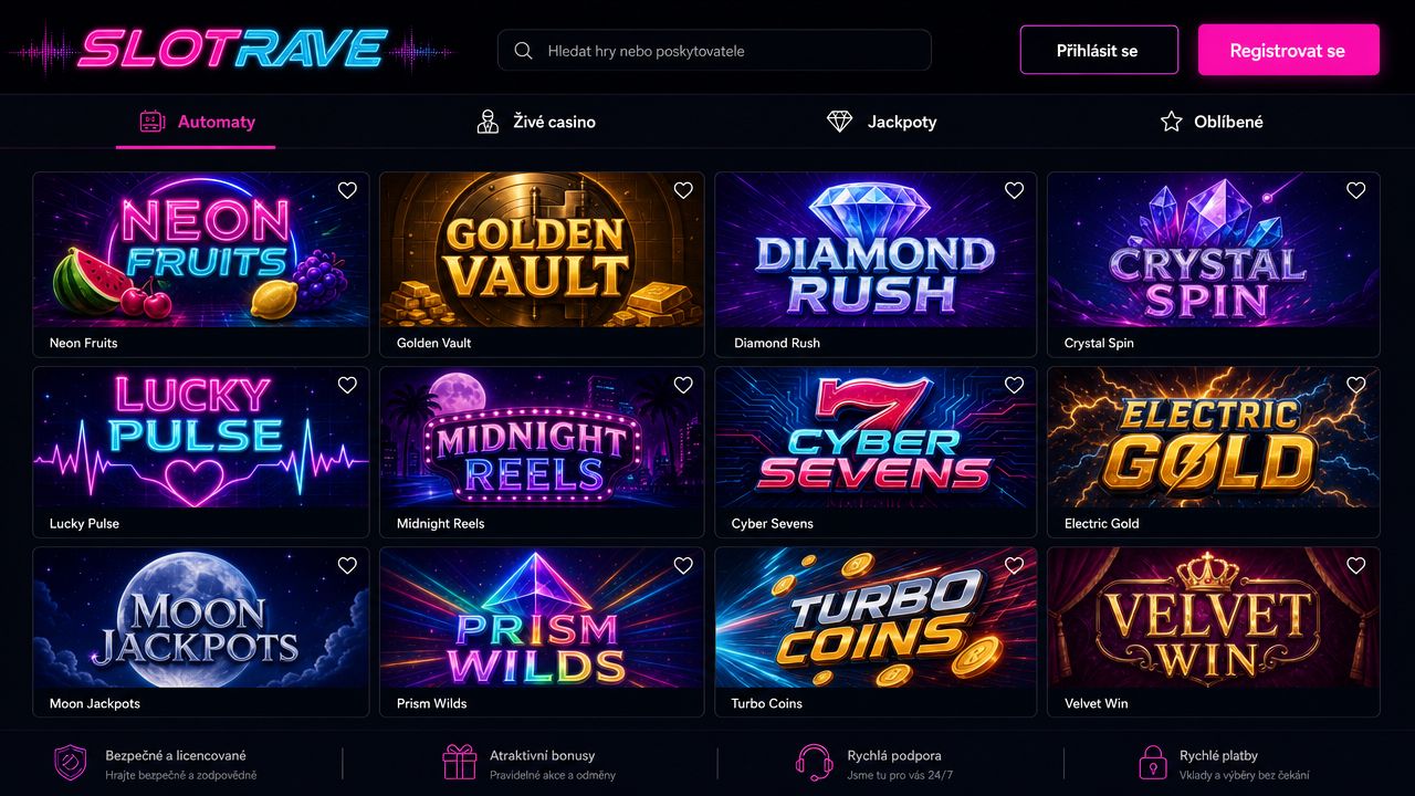 Náhled webové stránky online casina Slotrave