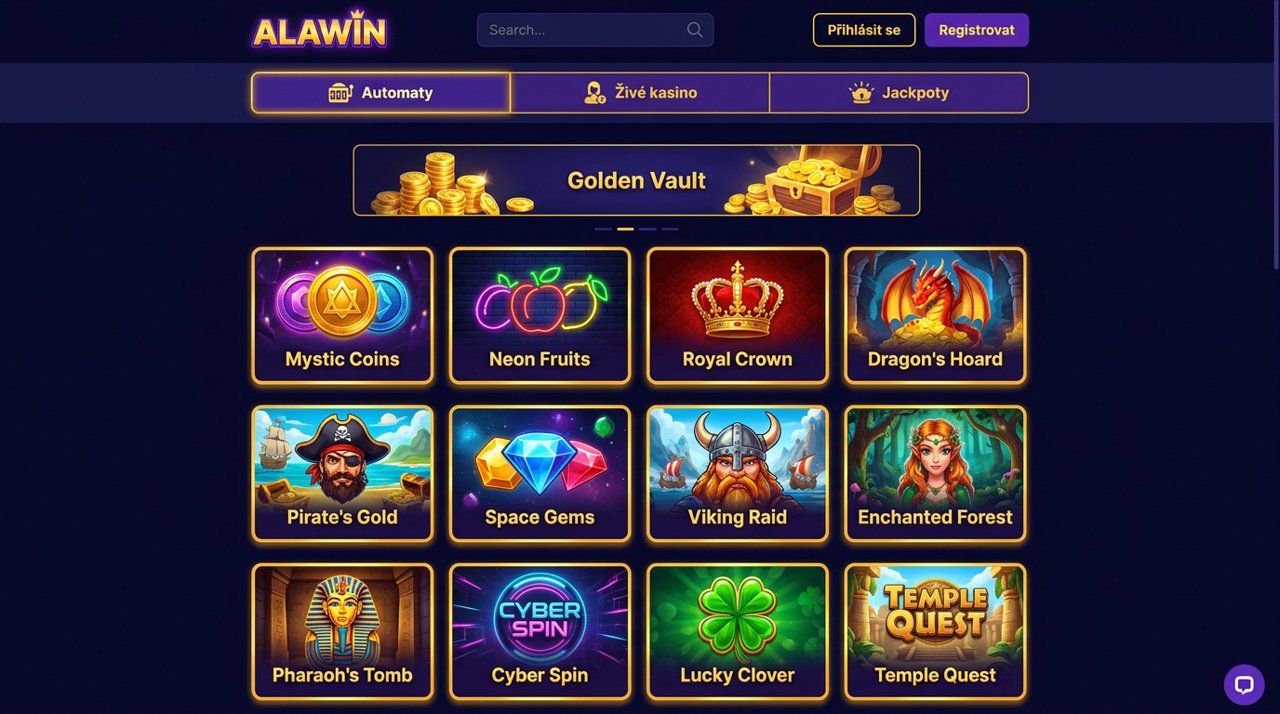 Ukázka webové stránky online casina Alawin
