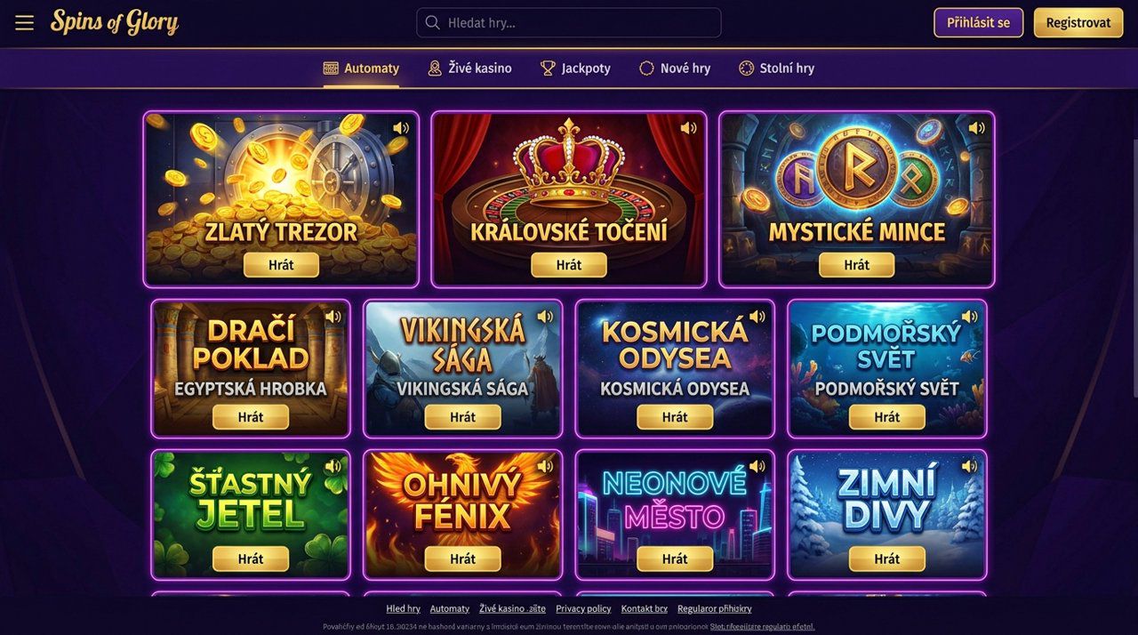 Domovská stránka online casina Spins of Glory